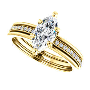 CZ Wedding Set, featuring The Rikki engagement ring (Customizable Marquise Cut Design with Double-Grooved Pavé Band)