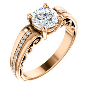Cubic Zirconia Engagement Ring- The Atia (Customizable Round Cut Design with Three-sided Channel Pavé Band)