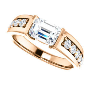 CZ Wedding Set, featuring The Rosemary engagement ring (Customizable Radiant Cut Tension Bar Set with Wide Channel/Prong Band)