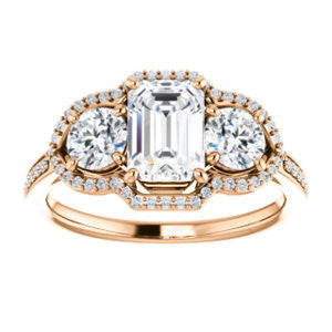CZ Wedding Set, featuring The Lizabeth engagement ring (Customizable Emerald Cut Enhanced 3-stone Style with Tri-Halos & Thin Pavé Band)