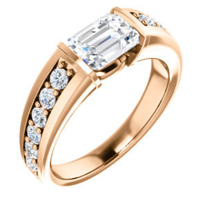 CZ Wedding Set, featuring The Rosemary engagement ring (Customizable Emerald Cut Tension Bar Set with Wide Channel/Prong Band)