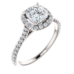 Cubic Zirconia Engagement Ring- The Bailey (Customizable Cathedral-set Cushion Cut Design with Halo, Thin Pavé Band and Floating Peekaboo)