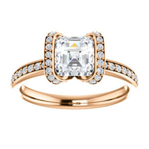 CZ Wedding Set, featuring The Victoria engagement ring (Customizable Bezel-set Asscher Cut Semi-Halo Design with Prong Accents)