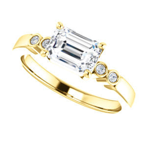 CZ Wedding Set, featuring The Luzella engagement ring (Customizable 5-stone Design with Emerald Cut Center and Round Bezel Accents)
