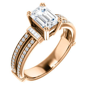 CZ Wedding Set, featuring The Kaitlyn engagement ring (Customizable Radiant Cut with Flanking Baguettes And Round Channel Accents)