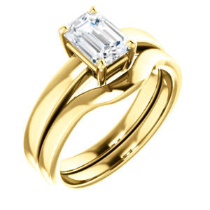 CZ Wedding Set, featuring The Myaka engagement ring (Customizable Emerald Cut Solitaire with Medium Band)