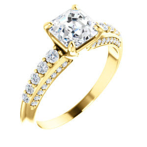 Cubic Zirconia Engagement Ring- The Rachelle (Customizable Asscher Cut with 3-Sided Round Prong Side Stones)