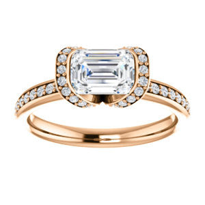 CZ Wedding Set, featuring The Victoria engagement ring (Customizable Bezel-set Radiant Cut Semi-Halo Design with Prong Accents)