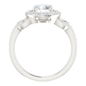 Cubic Zirconia Engagement Ring- The Karli Grace (Customizable Round Cut Design with Halo and Interlocking Links Accented Split Band)