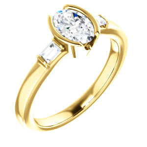 Cubic Zirconia Engagement Ring- The Stephanie (Customizable Bezel-set Oval Cut 3-stone with Baguette Accents)