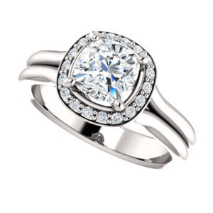 Cubic Zirconia Engagement Ring- The Bebi (Customizable Cathedral-Halo Cushion Cut Design with Wide Split Band)