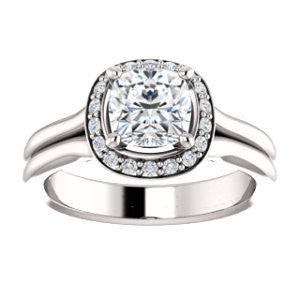 Cubic Zirconia Engagement Ring- The Bebi (Customizable Cathedral-Halo Cushion Cut Design with Wide Split Band)