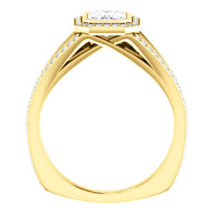 CZ Wedding Set, featuring The Maritza engagement ring (Customizable Bezel-Halo Emerald Cut Style with Pavé Split Band & Euro Shank)