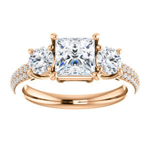 CZ Wedding Set, featuring The Zuleyma engagement ring (Customizable Enhanced 3-stone Princess Cut Design with Triple Pavé Band)