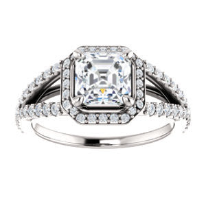 Cubic Zirconia Engagement Ring- The Azul (Customizable Asscher Cut Style with Cathedral-Halo and Split-Pavé Band)