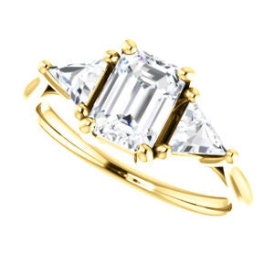 CZ Wedding Set, featuring The Prisma engagement ring (Classic Three-Stone Triangle Accent and Radiant Cut center)