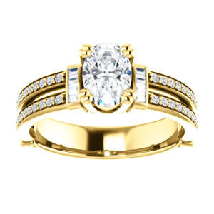 CZ Wedding Set, featuring The Kaitlyn engagement ring (Customizable Oval Cut with Flanking Baguettes And Round Channel Accents)