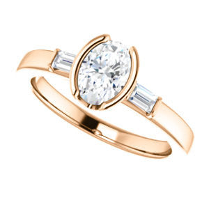 Cubic Zirconia Engagement Ring- The Stephanie (Customizable Bezel-set Oval Cut 3-stone with Baguette Accents)