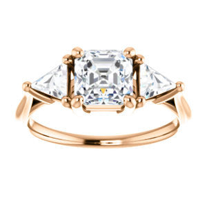 CZ Wedding Set, featuring The Prisma engagement ring (Classic Three-Stone Triangle Accent and Asscher Cut center)