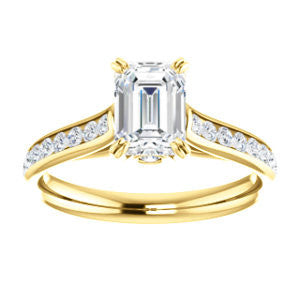 CZ Wedding Set, featuring The Tabitha engagement ring (Customizable Emerald Center with Round Channel)