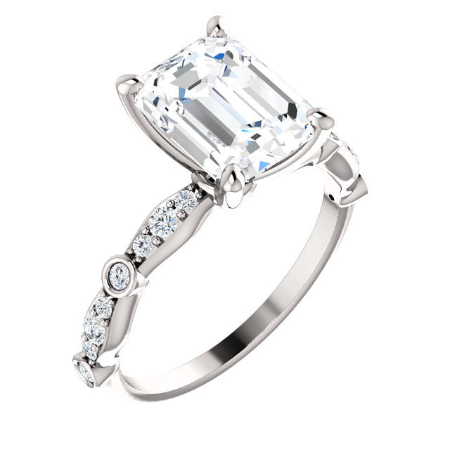 *Clearance* Cubic Zirconia Engagement Ring- The Lindsay (2.5 carat Radiant Cut Ladies' Belt-Inspired Setting with Bezel-Set Pave Band in 10K White Gold)
