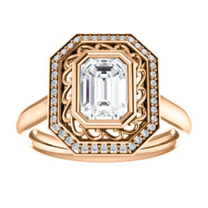 Cubic Zirconia Engagement Ring- The Bessie (Customizable Cathedral-Bezel Radiant Cut Design with Flowery Filigree and Halo)