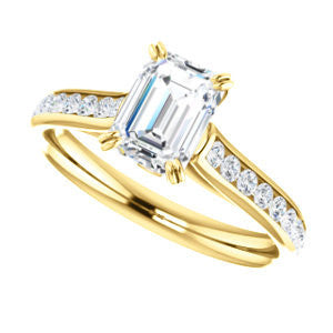 CZ Wedding Set, featuring The Tabitha engagement ring (Customizable Emerald Center with Round Channel)