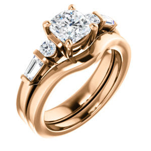 CZ Wedding Set, featuring The Sarah engagement ring (Customizable 5-stone Design with Cushion Cut Center and Baguette/Round Bar-set Accents)