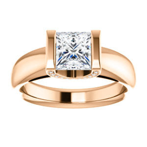 CZ Wedding Set, featuring The Tory engagement ring (Customizable Cathedral-style Bar-set Princess Cut Ring with Prong Accents)