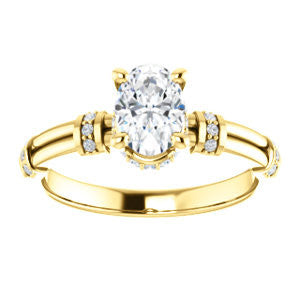 CZ Wedding Set, featuring The Jayla engagement ring (Customizable Oval Cut Style with Under-Halo & Horizontal Band Accents)