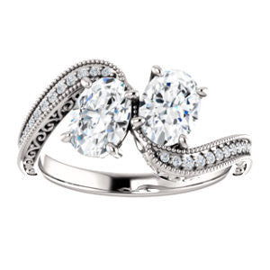 Cubic Zirconia Engagement Ring- The Aylen (Customizable Enhanced 2-stone Oval Cut Artisan Design with 3-sided Filigree and Pavé Band)
