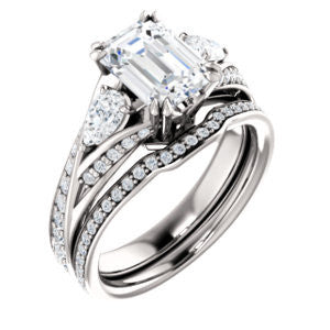 CZ Wedding Set, featuring The Jackie engagement ring (Customizable Radiant Center with Flanking Pear Accents and Pavé Band)