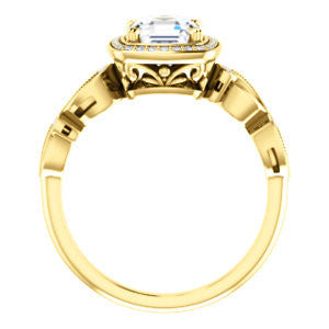 Cubic Zirconia Engagement Ring- The Angela (Customizable Whimsical Sculpture Halo-Style with Asscher Center)