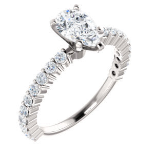 CZ Wedding Set, featuring The Thea engagement ring (Customizable 8-prong Pear Cut Design with Thin, Stackable Pavé Band)