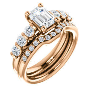 Cubic Zirconia Engagement Ring- The Adamari (Customizable 7-stone Radiant Cut Style with Round Bar-set Accents)