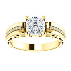 Cubic Zirconia Engagement Ring- The Atia (Customizable Cushion Cut Design with Three-sided Channel Pavé Band)