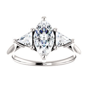 CZ Wedding Set, featuring The Prisma engagement ring (Classic Three-Stone Triangle Accent and Marquise Cut center)