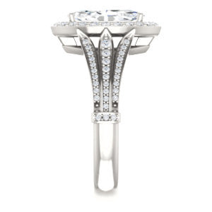 Cubic Zirconia Engagement Ring- The Frannie (Customizable Marquise Cut Style with Halo and Tri-Split Pavé Band)