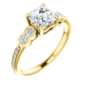 CZ Wedding Set, featuring The Eneroya engagement ring (Customizable Enhanced 5-stone Asscher Cut Design with Thin Pavé Band)