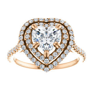 CZ Wedding Set, featuring The Alexandra engagement ring (Customizable Heart Cut Double Halo Center with U-Pave and Pavé  Band)