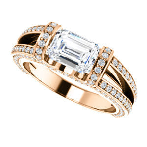 CZ Wedding Set, featuring The Scarlett engagement ring (Emerald Cut with Prong-Accented Bar Basket and Split Pavé Band)