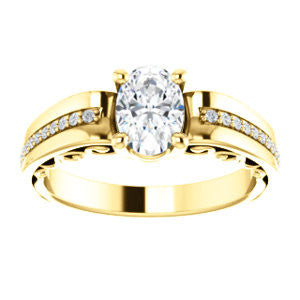 Cubic Zirconia Engagement Ring- The Atia (Customizable Oval Cut Design with Three-sided Channel Pavé Band)