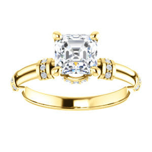 CZ Wedding Set, featuring The Jayla engagement ring (Customizable Asscher Cut Style with Under-Halo & Horizontal Band Accents)