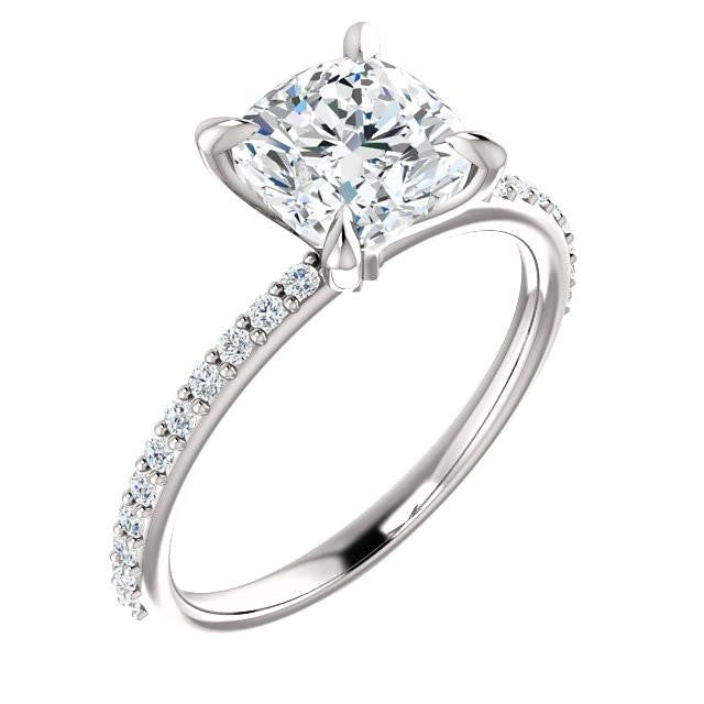 *Clearance* Cubic Zirconia Engagement Ring- The Geraldine Lea (1.50 Carat Cushion Cut with Delicate Pavé Band in 18K White Gold)