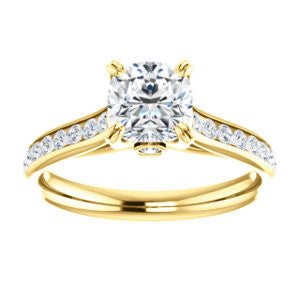 CZ Wedding Set, featuring The Tabitha engagement ring (Customizable Cushion Center with Round Channel)