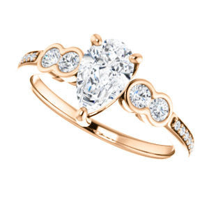 CZ Wedding Set, featuring The Eneroya engagement ring (Customizable Enhanced 5-stone Pear Cut Design with Thin Pavé Band)