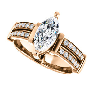 CZ Wedding Set, featuring The Rachana engagement ring (Customizable Marquise Cut Design with Wide Split-Pavé Band and Euro Shank)