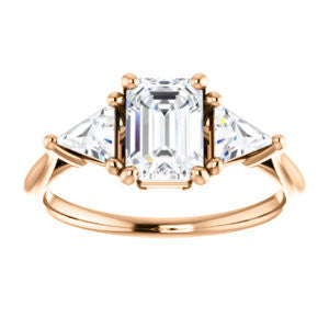 CZ Wedding Set, featuring The Prisma engagement ring (Classic Three-Stone Triangle Accent and Radiant Cut center)