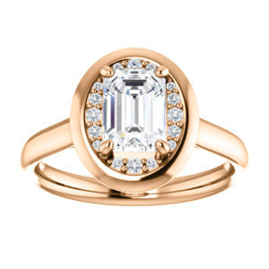 Cubic Zirconia Engagement Ring- The Kajal (Emerald Cut Tapered Faux Bezel Halo)