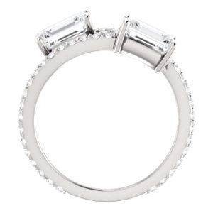 Cubic Zirconia Engagement Ring- The Anniston (Customizable 2-stone Emerald Cut Design Enhanced by Artisan Split-Pavé Band)